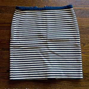 LOFT Navy Blue and Cream Textured Striped Pencil Work Skirt